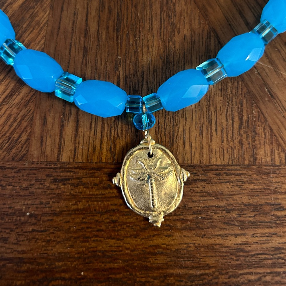 Aqua & Gold Dragonfly necklace